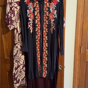Black Floral Embroidered Long Shirt